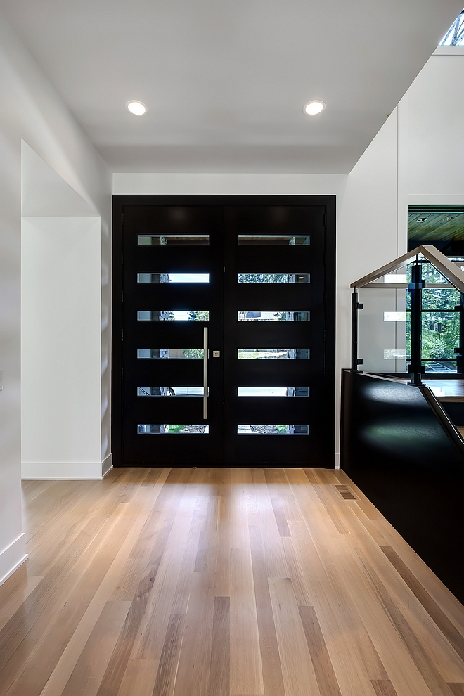 Hardwood flooring is finished on site 3” & 5” alternating boards in 1/4 & rift cut white oak finished with a custom stain and Bona Traffic in a matte finish applied #hardwoodflooring #hardwoodfloor #hardwood #flooring