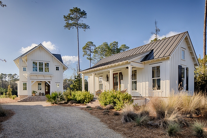 Guest Cottage Modern Farmhouse Guest Cottage with board and batten siding metal roof and front porch Guest Cottage #GuestCottage