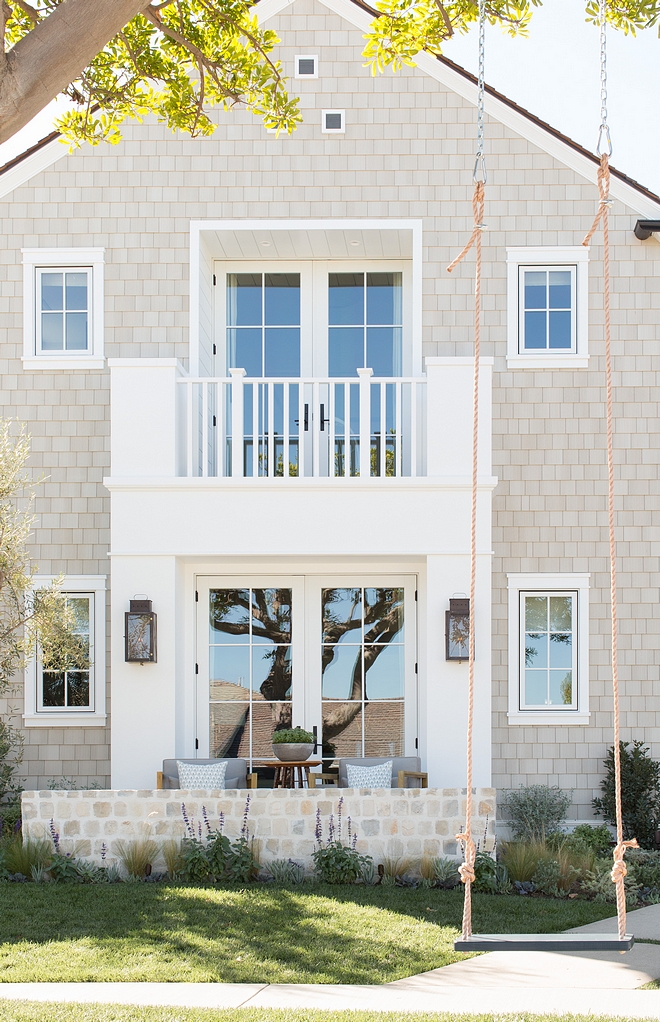 Beach House with stone front porch and tree swing Beautiful beach house with shingle siding Beach House Beach House #BeachHouse #treeswing