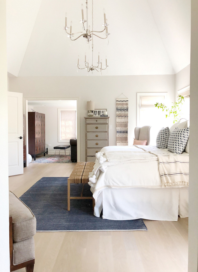 Light Hardwood Floor About a year ago, we ripped out the carpet in our bedroom and hired our own contractor to install a 5 inch wide white oak with a very subtle custom stain mix of Weathered oak and Country White He put a Loba invisible finish on top and it turned out extraordinary #LightHardwoodFloor #HardwoodFloor