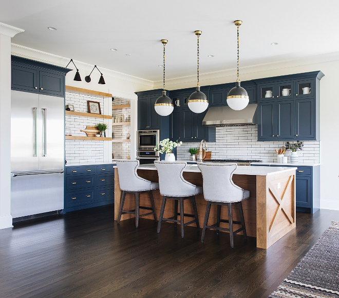Blue Farmhouse Kitchen Blue Farmhouse Kitchen with wood kitchen island all details and sources on Home Bunch Blue Farmhouse Kitchen Blue Farmhouse Kitchen #BlueFarmhouseKitchen #BlueKitchen