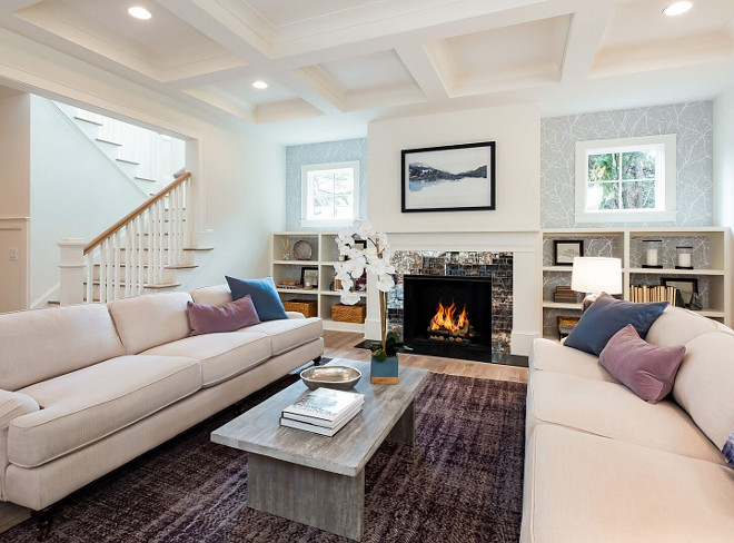 Coffered Ceiling Living room Living room coffered ceiling The coffered ceiling detail was a nice way to an interest and dimension to the room, and dress it up as well #CofferedCeiling #Livingroom