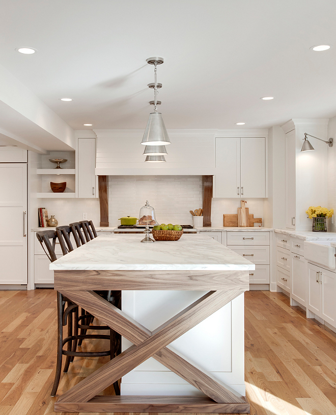 Crossed Kitchen Island Kitchen island features Walnut X detailing on both ends Walnut X Kitchen Island Walnut X Island #Walnut #Xisland #crossedisland #kitchenisland