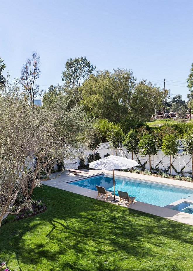 Pool Backyard with white fence and Pool Pool Backyard #Pool #Backyard
