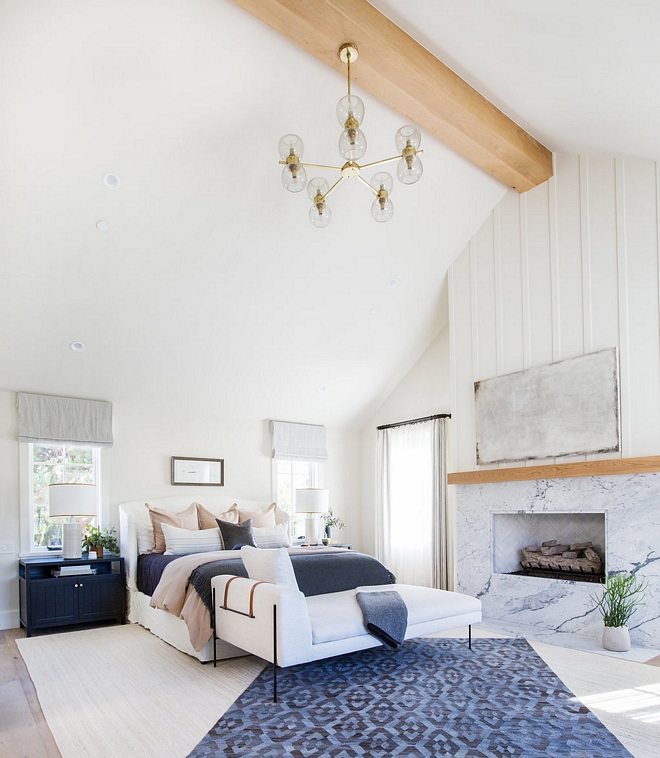 Modern Chandelier Master bedroom with vaulted ceiling Rift Oak Beam and Modern Chandelier Modern Chandelier #ModernChandelier