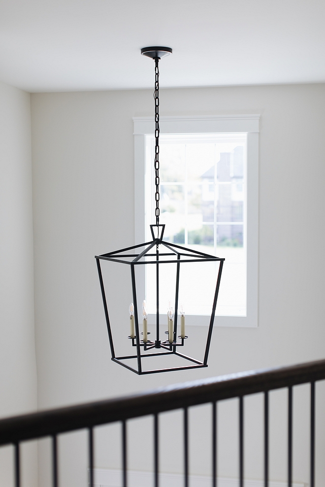 Black Metal Staircase Lighting against Benjamin Moore Classic Gray Walls