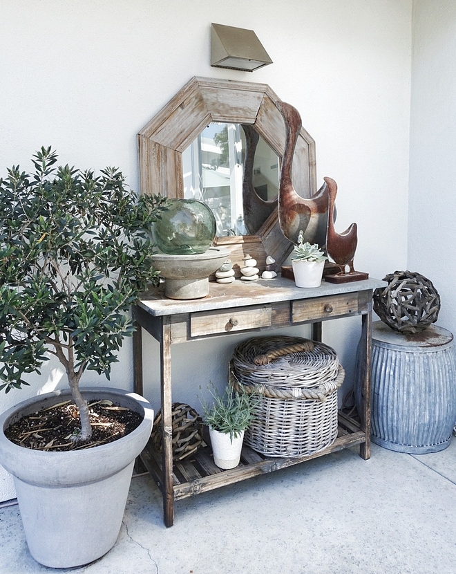 Outdoor Console Table Vignette Ideas Cement Console Table Outdoor Console Table Vignette Outdoor Console Table Vignette #OutdoorConsoleTable #OutdoorVignette