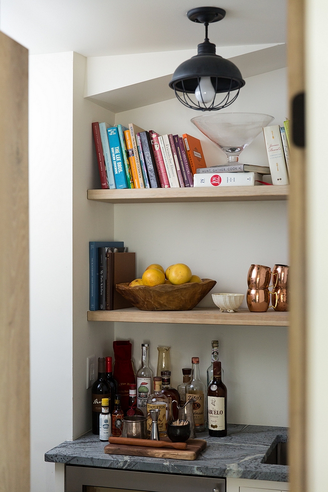 Farmhouse Pantry Farmhouse Pantry Farmhouse pantry with Soapstone countertop White Oak shelves industrial lighting and bar sink #pantry #farmhouse #farmhousepantry #soapstone #countertop #Whiteoakshelves