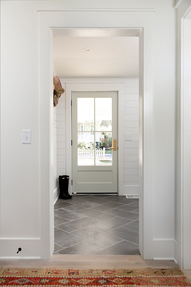 Mudroom Floor Tile 12x 24 Tile laid in Herringbone Pattern 12x 24 Gotham Nero grey porcelain tile in herringbone pattern mudroom porcelain tile herringbone pattern mudroom porcelain tile #mudroomtile #herringbonetile #mudroom #porcelaintile