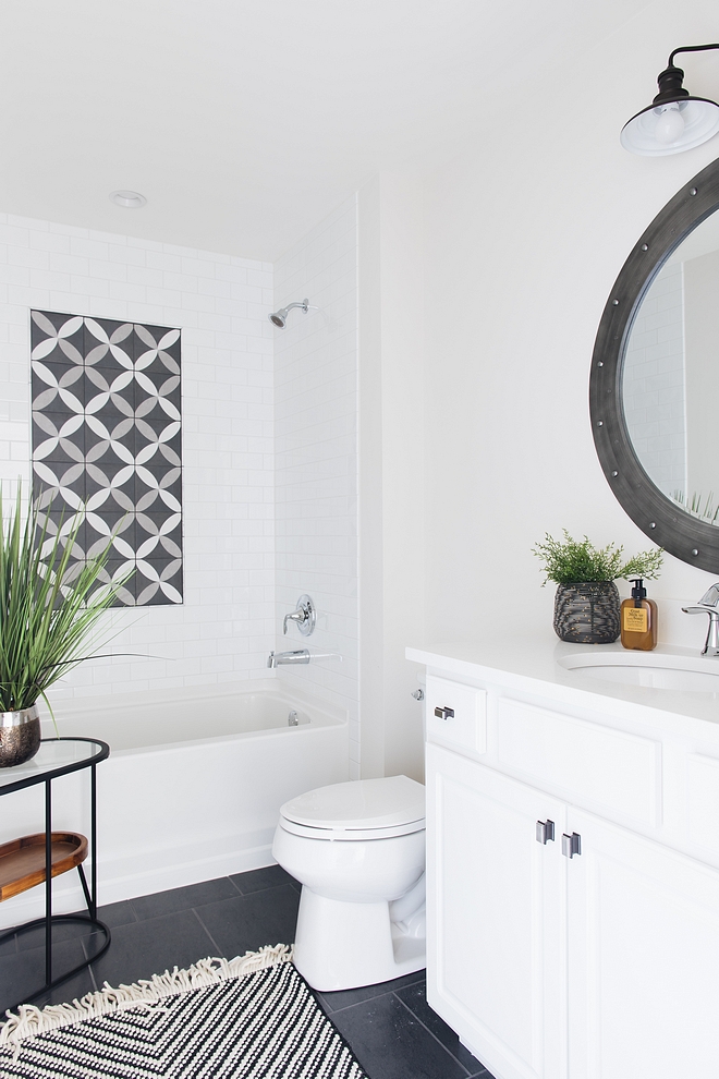 Bathroom Tile I went with a grey or black on the floor and white subway on the walls This will always look clean and fresh and will stand the test of time Bathroom Tile #BathroomTile