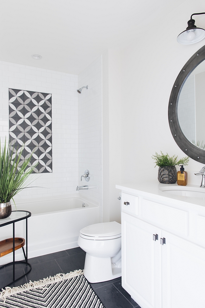 Bathroom Tile I went with a grey or black on the floor and white subway on the walls This will always look clean and fresh and will stand the test of time Bathroom Tile #BathroomTile