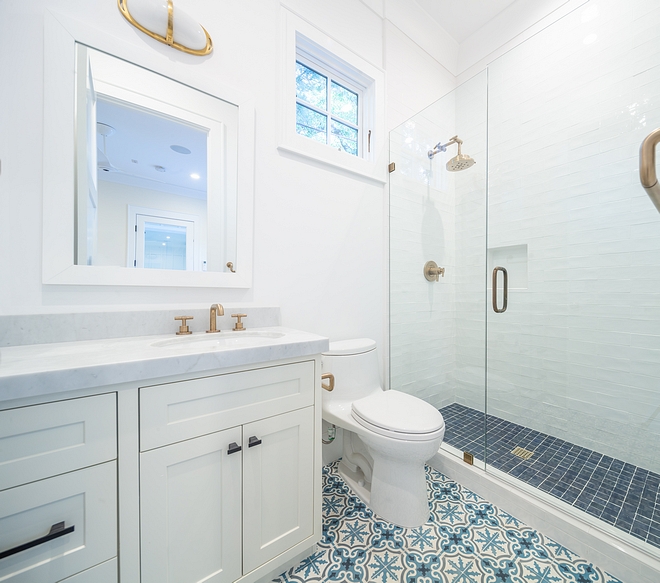 Blue and white cement Tile Bathroom with blue and white cement tile Blue and white cement Tile Bathroom with blue and white cement floor tile #bathroom #blueandwhite #blueandwhitecementfloortile #cementtile