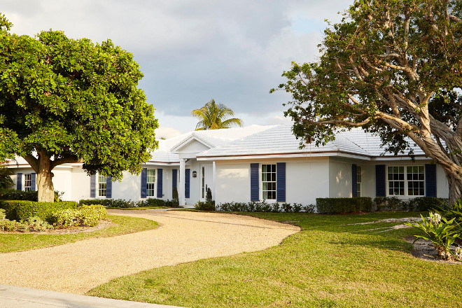 Benjamin Moore White Dove Exterior Stucco with navy blue shutters Benjamin Moore White Dove Exterior Stucco with navy blue shutters #BenjaminMooreWhiteDove #Exterior #Stucco #navyblueshutters