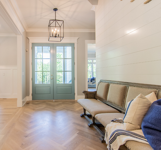 Herringbone Hardwood Flooring Herringbone Hardwood Flooring Foyer with Herringbone Hardwood Flooring and shiplap walls Herringbone Hardwood Flooring Herringbone Hardwood Flooring #HerringboneHardwoodFlooring