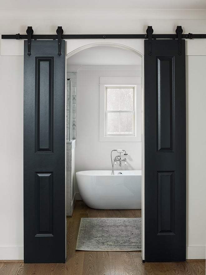 Blue Black by Farrow and Ball Farmhouse Inspired by barn doors, these custom doors are painted Blue Black by Farrow and Ball #barndoor #BlueBlackbyFarrowandBall #barndoor #farmhouse