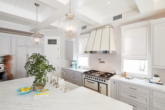 Backsplash is Fireclay Tile, Snow Flower Island Countertop Neolith Estatuario - Polished #kitchen #backsplash #countertop