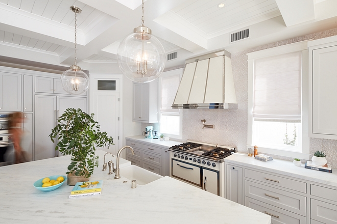 Backsplash is Fireclay Tile, Snow Flower Island Countertop Neolith Estatuario - Polished #kitchen #backsplash #countertop