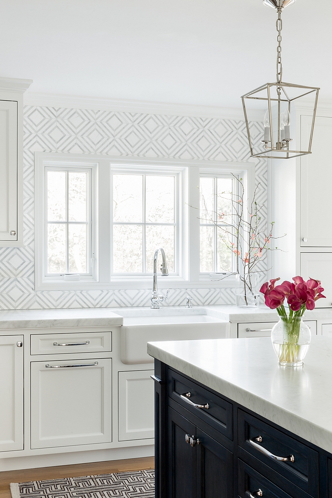 Geometric Backsplash Tile Kitchen with Marble Geometric Backsplash Tile Geometric Backsplash Tile Ideas #GeometricBacksplashTile #GeometricTile #KitchenBacksplashTile