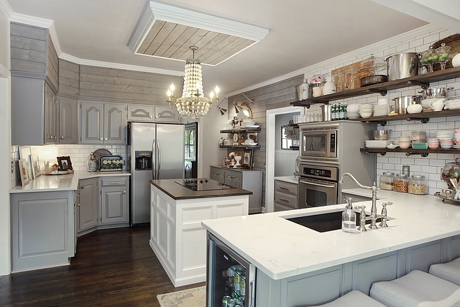 Kitchen renovation Add shiplap above cabinets and paint your kitchen to update older cabinets #kitchenreno #kitchenreno #shiplapabovecabinets #kitchen #kitchenremodel #kitchenupdateideas #updatekitchen