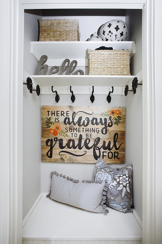 This was a coat closet that we took the door off of to make this open concept closet Small mudroom ideas