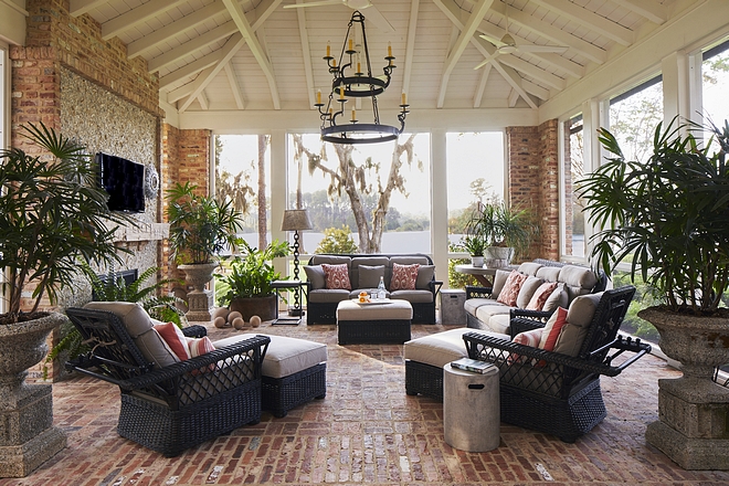 Screened Porch The timber-framed screened porch provides respite from the sun and bugs on hot summer days, while also providing an outdoor extension of the adjacent kitchen inside #ScreenedPorch