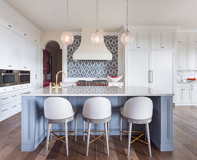 White kitchen with blue island Spacious White kitchen with blue island White kitchen with blue island #Whitekitchenblueisland