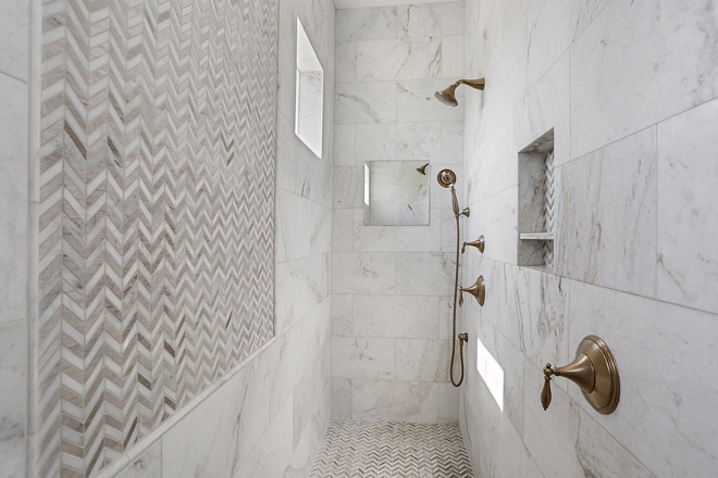 Marble Walk in Shower This walk-in shower is a dream It's spacious and you don't need to worry about cleaning any glass Marble Walk in Shower #MarbleWalkinShower #Shower