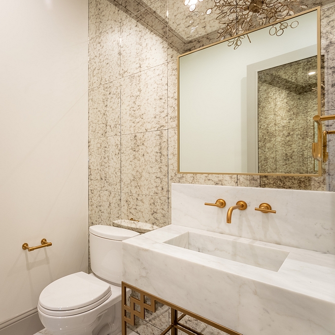 Powder Room The powder room is one of my favorite rooms of the house. You can't help but feel impressed by the glamorous choices found in this space #Powderroom