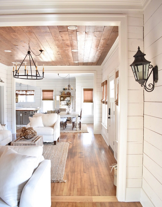 One of my favorite things about the cottage are these amazing ceilings! They had been covered up with drop ceiling tiles so I was ecstatic when those came down and this gorgeous wood was hiding underneath