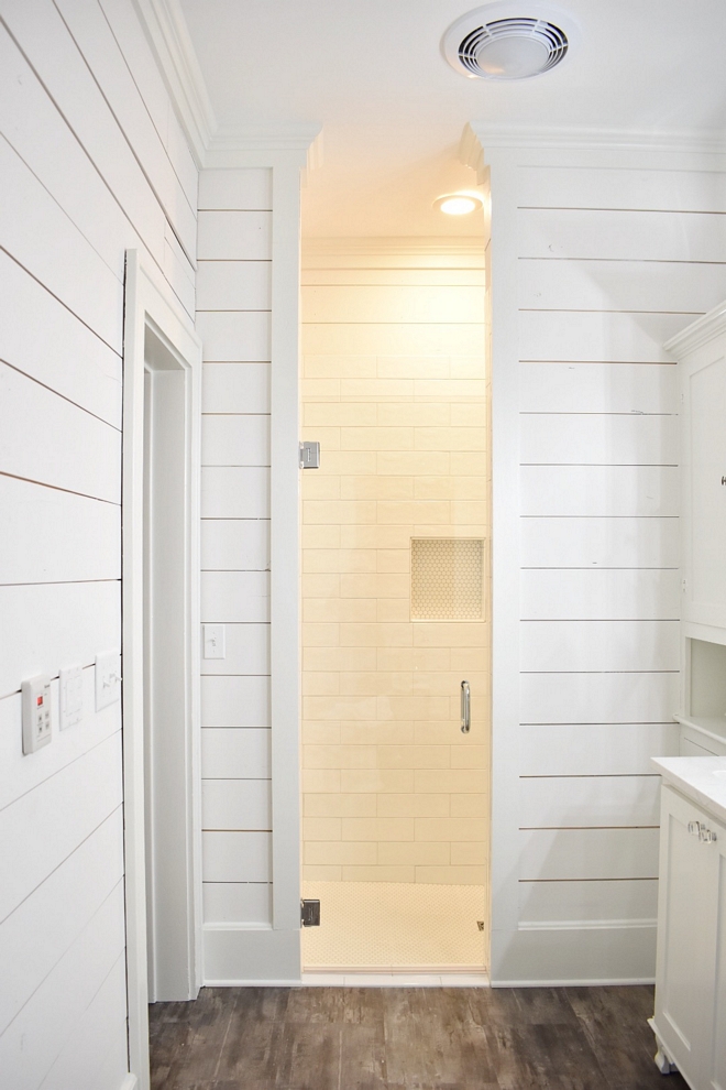 Shiplap Shower Shiplap Shower The shower features subway tile and penny round floor tile Shiplap Shower Shiplap Shower Shiplap Shower #ShiplapShower