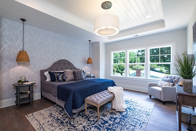 Shiplap tray ceiling Bedroom Shiplap tray ceiling tray Bedroom ceiling is accented with inlaid shiplap trim #bedroom #shiplaptrayceiling
