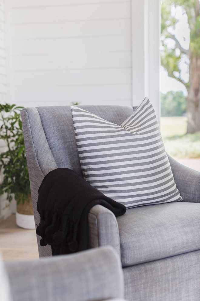 Swivel chairs Grey Swivel chairs with grey striped pillows Grey Swivel chairs with grey striped pillow sources on Home Bunch 2540 Love ©AlyssaRosenheck #Swivelchairs #greystripedpillows #greystripedpillow