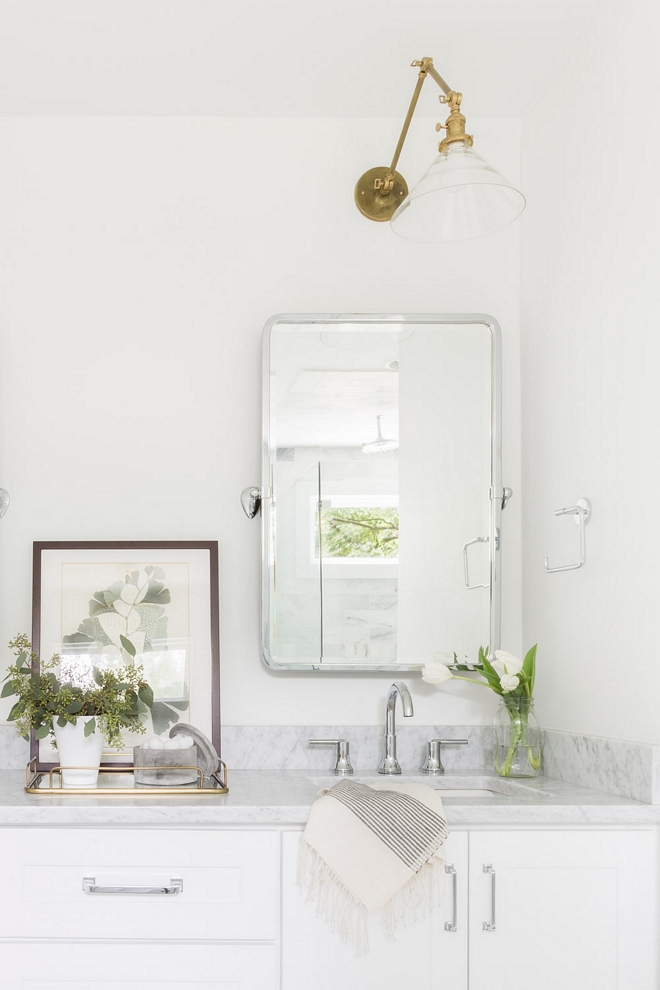 Bathroom White Bathroom with Carrara marble countertop 2540 Love ©AlyssaRosenheck #whitebathroom #bathroomcararra #bathroom #marble