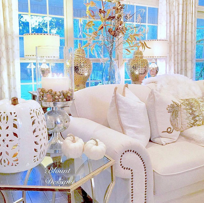Fall Living Room Side Table Decor Fall Living Room Side Table Decor White Pumpkins #FallLivingRoom #fallSideTableDecor #SideTableDecor #Fall #WhitePumpkins