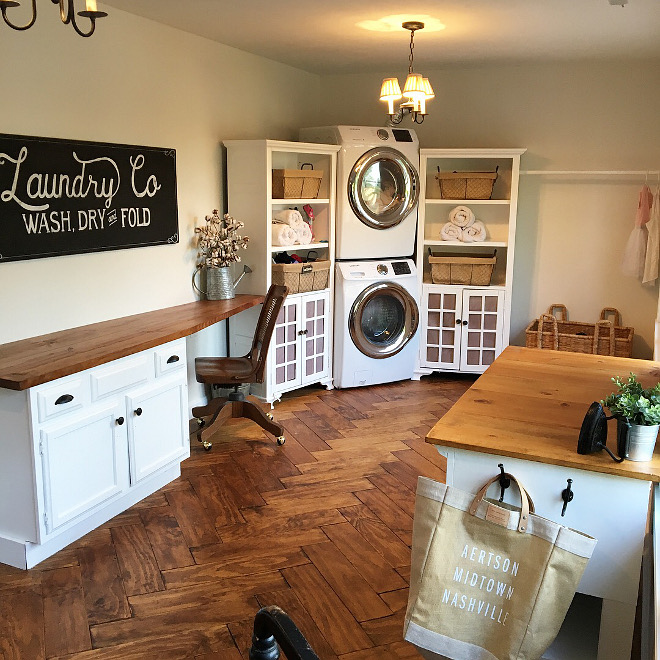 Farmhouse Laundry Room with herringbone hardwood flooring Farmhouse Laundry Room with herringbone hardwood flooring ideas #FarmhouseLaundryRoom #herringbonehardwoodflooring #herringboneflooring