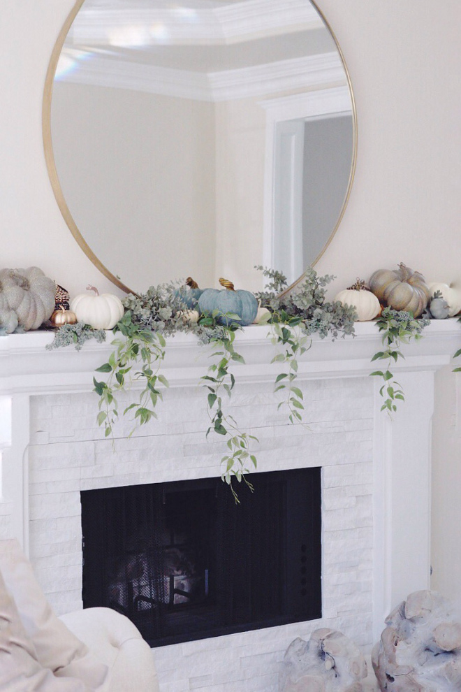 Faux Pumpkin and greenery mantel decor Fall mantel decor