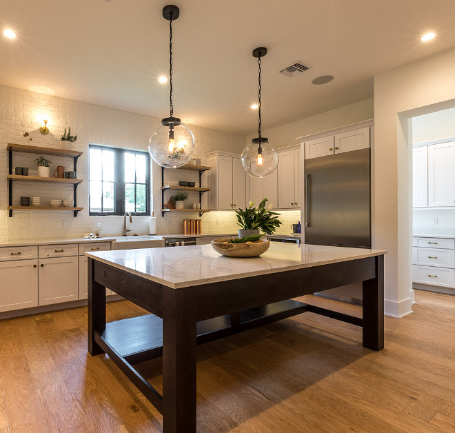 Kitchen Island The custom kitchen is made of Oak wood and it was stained black Countertop is marble quartz #KitchenIsland #kitchenislanddesign #Oakisland