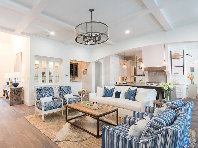 Blue and white Open Concept Kitchen Family Room Blue and white Open Concept Kitchen Family Room sources on Home Bunch #Blueandwhite #OpenConcept