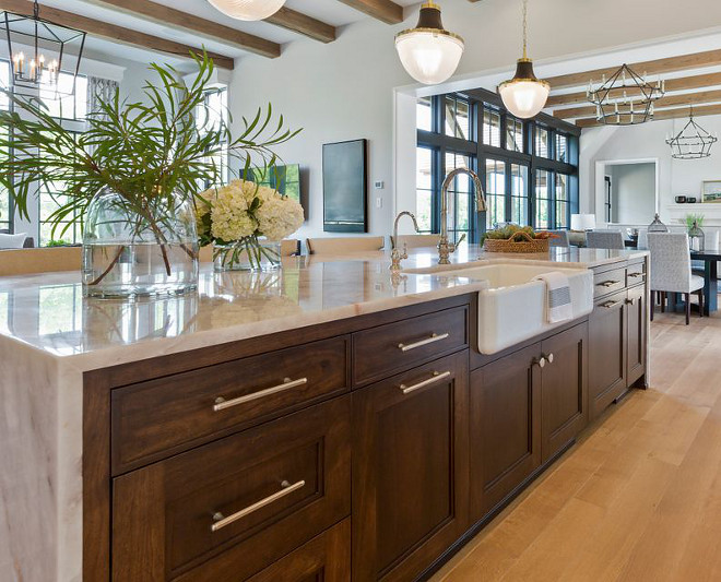 Walnut kitchen island with Quartzite Countertop waterfall edge countertop Kitchen design Kitchen ideas Walnut kitchen island with Quartzite Countertop waterfall edge countertop #Walnutkitchenisland
