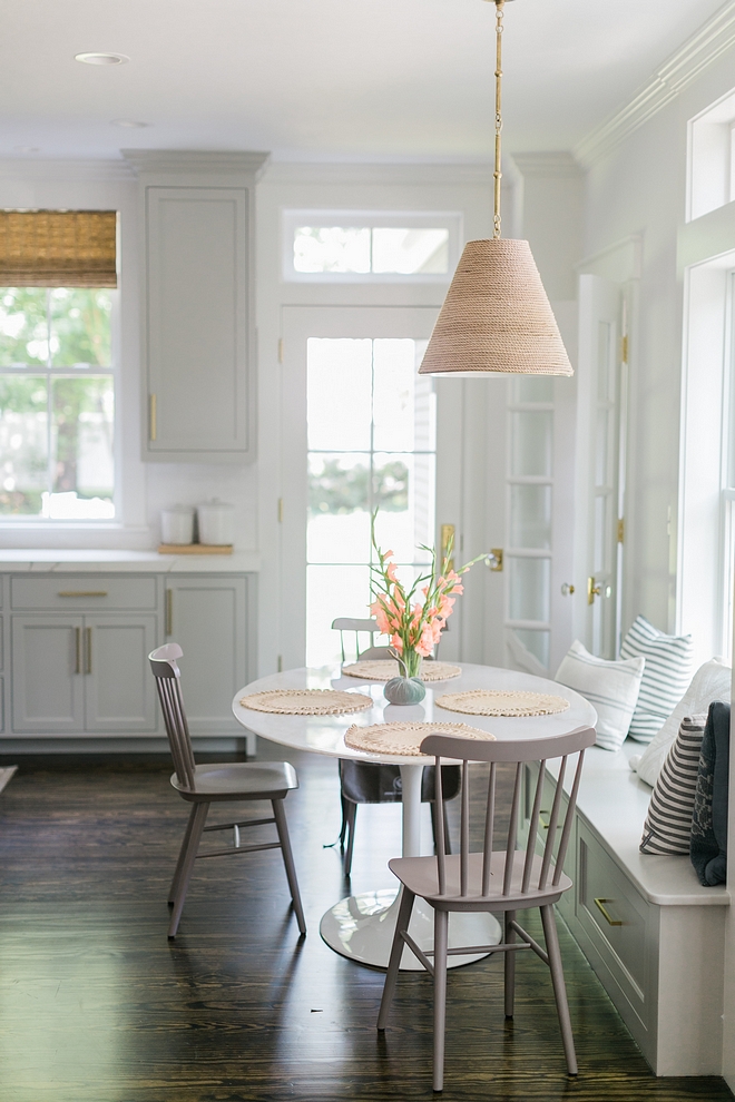 Benjamin Moore Chantilly Lace Breakfast nook and kitchen walls painted in Benjamin Moore Chantilly Lace Benjamin Moore Chantilly Lace #BenjaminMooreChantillyLace