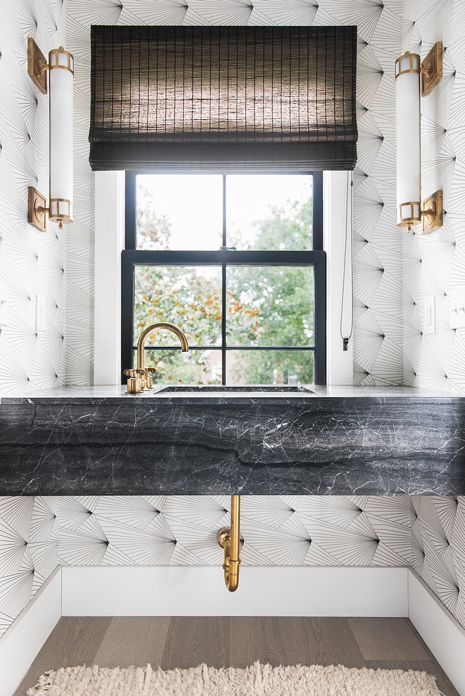 Florating Vanity Marble Floating Vanity Details Vanity made by local fabricator out of Ann Sacks Eros Grey Marble Tile #FloratingVanity #MarbleFloatingVanity 