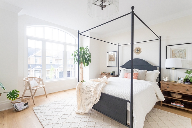 Guest bedroom I wanted something different for our guest room and I opted for this black poster bed which really makes a statement #guestbedroom #bed