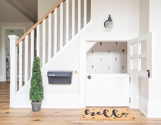 This playhouse under the stairs is always a favourite for all visitors both big and small. It comes fully equipped with a play kitchen and a reading nook. The dutch door is kid favourite too!