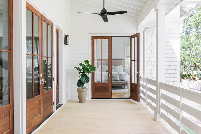 Origami White by Sherwin Williams exterior with Wood French Doors Origami White by Sherwin Williams #OrigamiWhitebySherwinWilliams