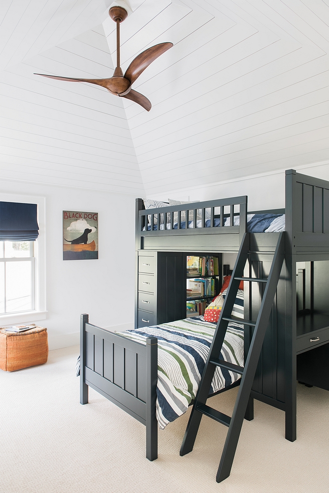 High vaulted ceiling with shiplap truly brings this bedroom to the next level - quite literally High vaulted ceiling with shiplap #Highvaultedceiling #shiplap
