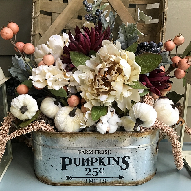 Fall Arrangment Florals and mini pumkins Fall Arrangement #FallArrangement