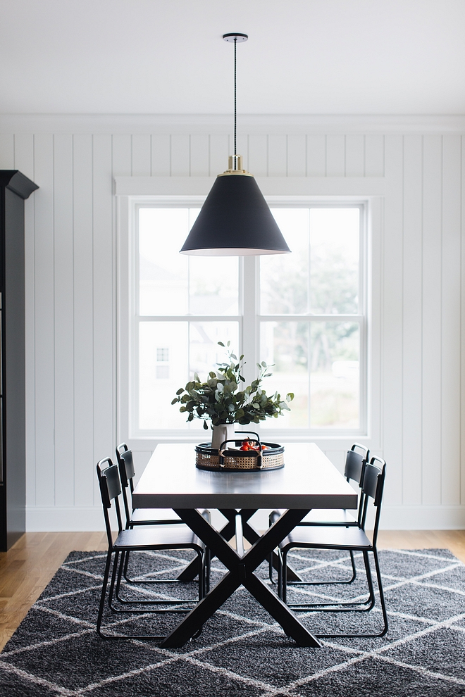 Modern Farmhouse Breakfast room with plank walls and black cone pendant light Modern Farmhouse Breakfast room Modern Farmhouse Breakfast room #ModernFarmhouse #Breakfastroom