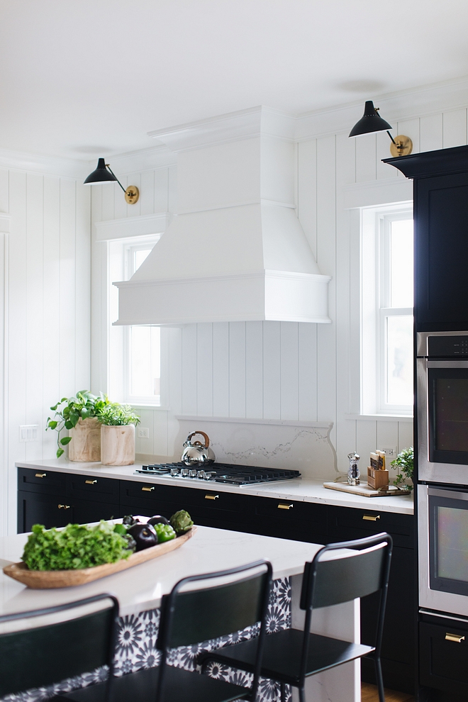 Kitchen Shiplap Backsplash The vertical shiplap along side the elegant fixtures and brass hardware is unexpected but somehow works so beautifully together #kitchne #shiplap #kitchenshiplap #kitchen #shiplap #shiplapbacksplash