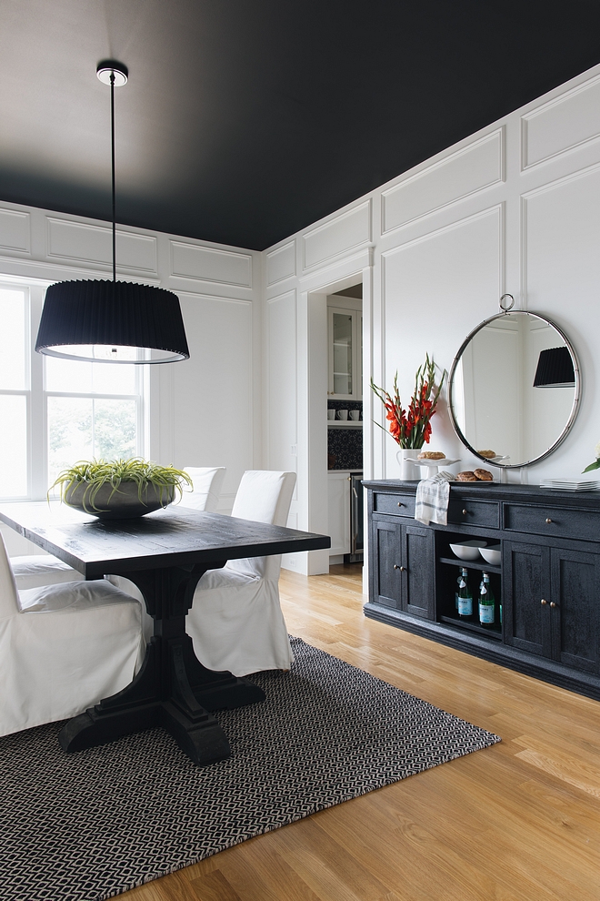 We added drama with a black ceiling Paint color is Black by Benjamin Moore #blackceiling #Paintcolor #BlackbyBenjaminMoore
