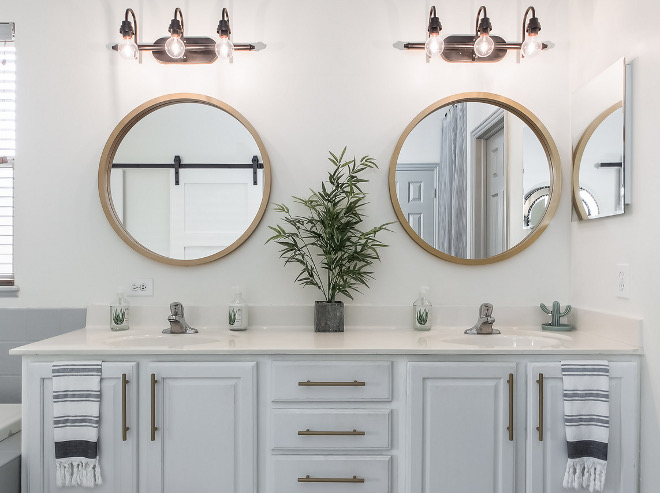 Bathroom Mirror Ideas Round brass mirror in bathroom #bathroommirror #bathroom #mirror #roundbrassmirror